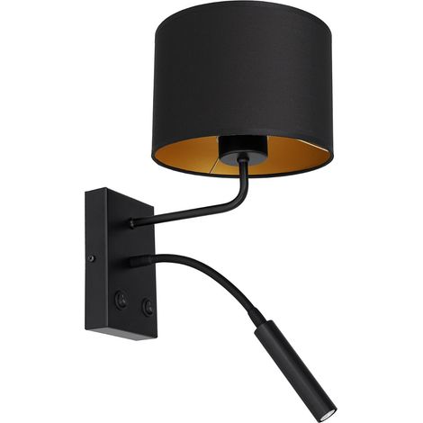 Wandleuchte mit Leselampe schwarz mit goldener Innenseite E27 15W + G9 8W 2 Schalter Arden Luminex