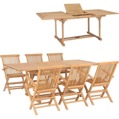 7-tlg. Garten-Essgruppe 150-200 x 100 x 75 cm Massivholz Teak vidaXL (1/5)