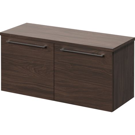 Napoli 390 Brown Oak 1000mm Wall Mounted 2 Drawer Vanity Unit for Countertop Basins - 1000mm - Chrome 320mm Handle