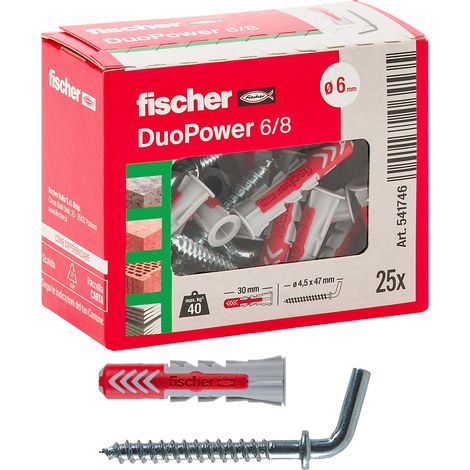 Tassello Duopower con Gancio Corto 6 x 8 Fischer Ø 6 x 30 mm 25 Pezzi (1/3)