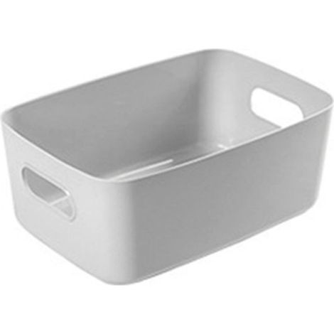Panier de rangement bureau PP avec anses - Boîte organisatrice pour cosmétiques et articles divers grand gris - Corbeille de ménage multifonction (1/5)