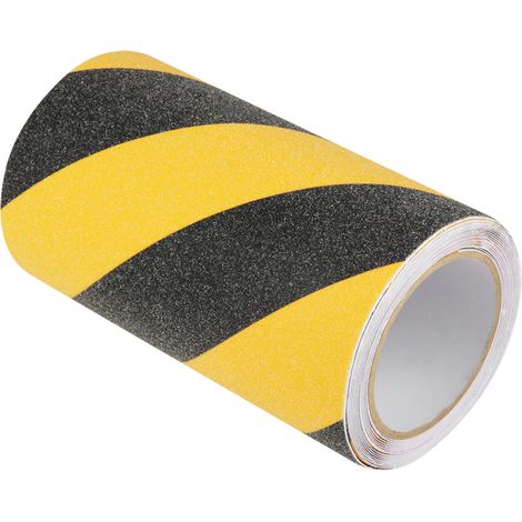 Ruban adhésif antidérapant en PVC, gris, très résistant à l'usure, 20 cm de large x 5 m de long, avec une texture en forme de diamant, jaune et noir. (1/5)