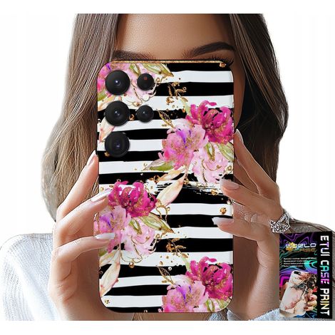 Funda para Samsung Galaxy S23 Ultra - estampado de flores y rayas blancas y negras (1/5)
