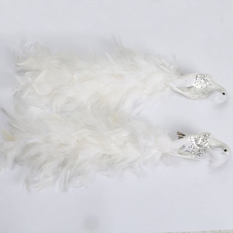 Oiseau Paon - Décoration Arbre De Noël Et Couronne - Plume Synthétique Blanche - 2 Pièces (1/5)