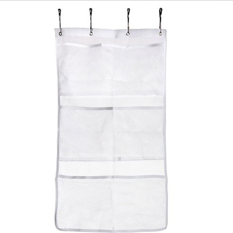 Organisateur De Salle De Bain - 6 Poches En Maille - Fixation Sur Tringle À Rideau De Douche - PP - 63 X 36 X 2 Cm (1/5)