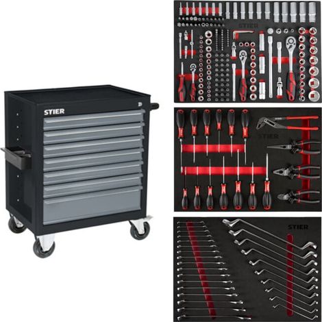 Servante d'atelier STIER Black garnie, 223 pièces (1/5)