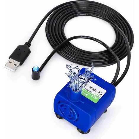 Pompe de rechange pour chats, fontaine à eau submersible pour animaux, ultra-silencieuse, longue durée, avec lumière LED, câble d'alimentation USB, distributeur d'eau pour chiens (1/5)
