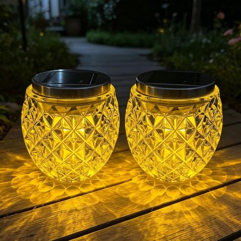 Lanternes Solaires,2 Pièces Lampe de Table LED Solaire 10 CM,Lampes Solaires pour Table D'extérieur,Solaire Lanterne Solaire D'extérieur,pour Mariage, Fête,Mur,Table,Balcon,Terrasse (1/5)