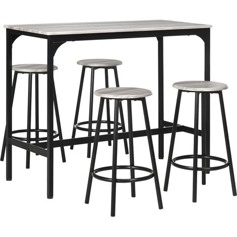 Ensemble table de bar avec tabourets, ensemble table de bar 5 pièces, table de cuisine avec 4 tabourets de bar, ensemble repas style industriel, pour cuisine, salle à manger, métal, gris