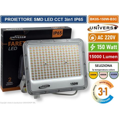UNIVERSO BK05-150W-B3C FARO PROIETTORE SMD LED FLOODLIGHT 150W SLIM IP65 COLORE BIANCO CCT 3in1 COLORE LUCE SELEZIONABILE (1/5)
