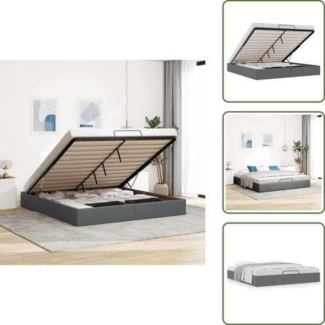 Cadre de lit ottoman sans matelas gris foncé 200x200 cm tissu - Cadre De Lit Ottoman - Cadres De Lit Ottomans - Cadre De Lit - Cadre De Lit Avec Rangement (1/5)