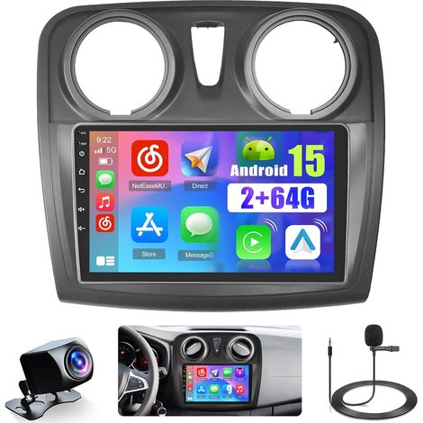 Sandero 2012-2019, 2+64GB Android Autoradio Wireless Carplay Android Auto 9 Pouces écran Poste Radio Voiture Bluetooth avec GPS, Caméra de Recul, FM RDS Radio, WiFi, EQ (1/5)