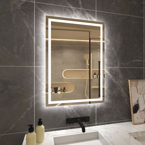 T&K Illuminated Bathroom LED Mirror 70x50cm, With Anti-Fog, 3-Colours Dimmable, Adjustable Brightness, Touch Control&Memory Function (1/5)