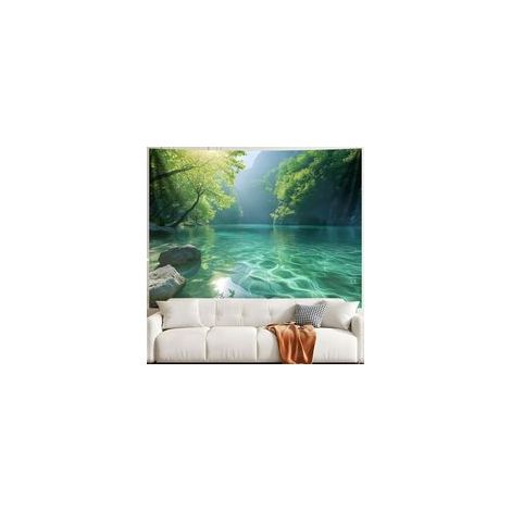 Tapisserie Murale Paysage Naturel 130x150 cm Tenture Murale Arbres, Montagnes, Lac Vert Tapisserie Tissu 3D Impression Decoration Art pour Maison Salon Chambre Dortoir a-974 (1/4)