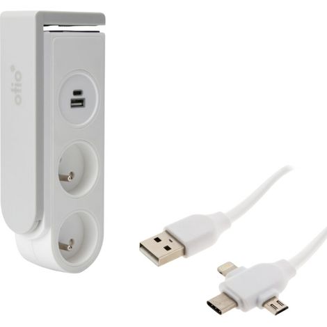 Câble USB universel C/Micro USB + multiprise clipsable Gekko - Otio,