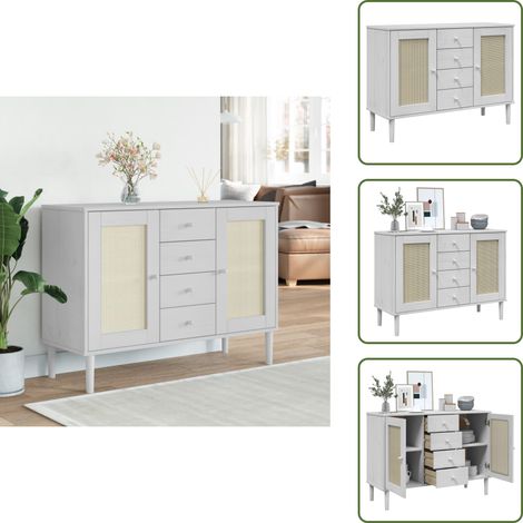 Credenza con cassetti - vidaXL Credenza SENJA Aspetto Rattan Bianco 112x40x80 cm Massello Pino - Credenza con scomparti