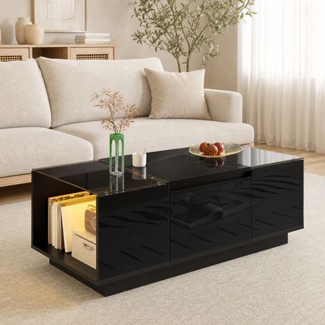 Mesa de centro 105 x 50 x 35 cm con almacenaje, 2 cajones y LED, negra HAVRYA (1/5)