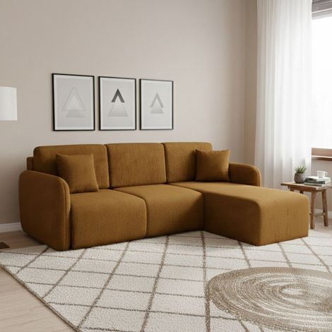 Divano Letto con Penisola Ranco, Contenitore, Reversibile, Reclinabile, 245x185 cm Marrone (1/5)