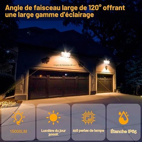 Outdoor LED Floodlight 150 W, Outdoor LED Spotlight 3000 K Warm White, 15000LM LED Floodlight with Plug IP65 Waterproof Outdoor Lighting for Garage, Garden, Patio, Yard (1/4)