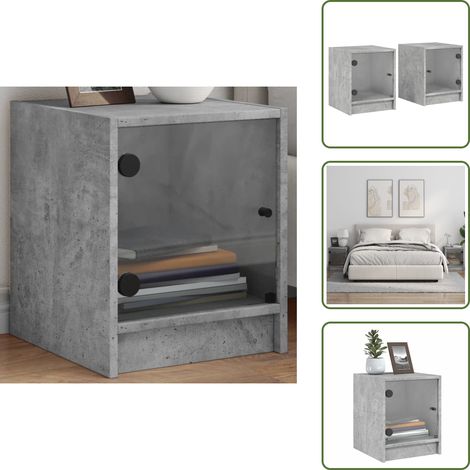 The Living Store Nachttische mit Glastüren 2 Stk. Betongrau 35x37x42 cm - Beton Grau Nachttisch - Wohnzimmer Dekoration - Kommode - Sideboard - Möbel