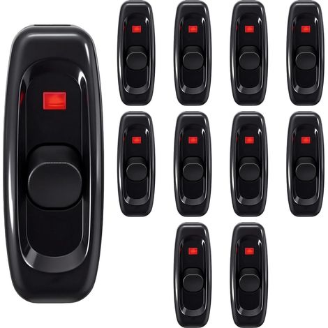 Lot de 10 interrupteurs intermédiaires 250 V 10 A avec voyant LED - Interrupteur à câble noir - Pour lampe de bureau, lampe de lit, lampe de table, petits appareils (1/5)
