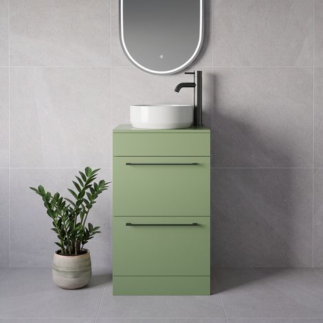 Napoli 390 Olive Green 500mm 2 Drawer Vanity Unit for Countertop Basins - 500mm - Gunmetal Grey 320mm Handle