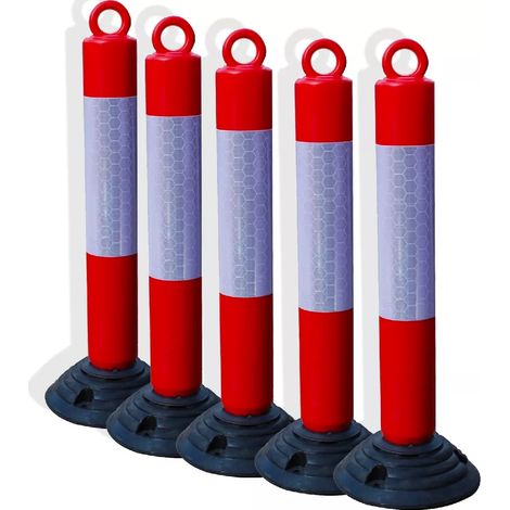 Pack 5 bornes de protection flexibles et amovibles anti-stationnement plastique - œillet et bande réfléchissante (1/5)