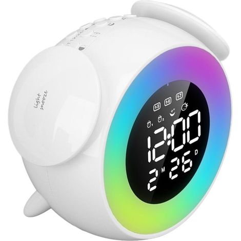 Reloj despertador con luz de colores con reloj digital, música RGB, lámpara de noche ABS para oficina, dormitorio o espacio de trabajo. (1/4)