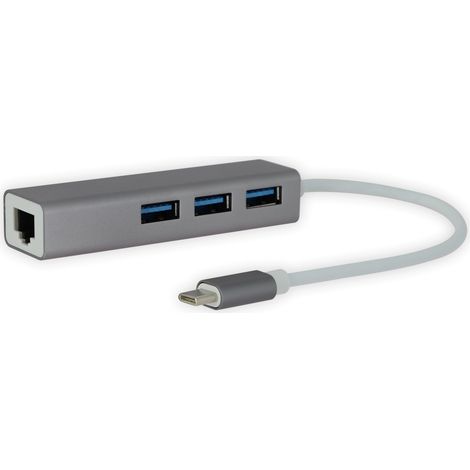 Adaptateur USB-C Multiprise : Hub 3 Ports USB 3.0 + Prise Réseau Ethernet Internet RJ45 (1/3)