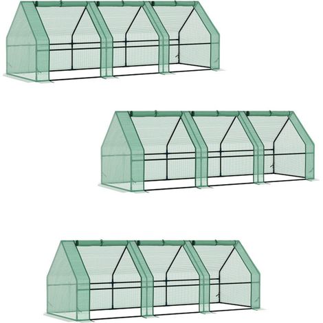 3er-Set gewächshaus Treibhaus Tomatenhaus Frühbeet 270x90x90cm grün für Garten Balkon & Pflanzen