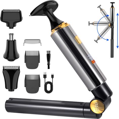 Rasoir Tondeuse électrique pour le dos et le corps, kit 4 en 1 avec bras auxiliaire extensible étanche pour le visage, le menton, le bras, le dos, le pubis (1/5)