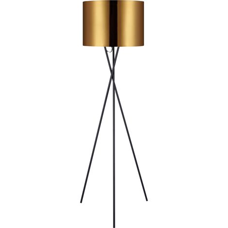 Lampadaire Trépied Lampe De Sol Sur Pied Abat-jour Doré VN-L00001-EU (1/5)