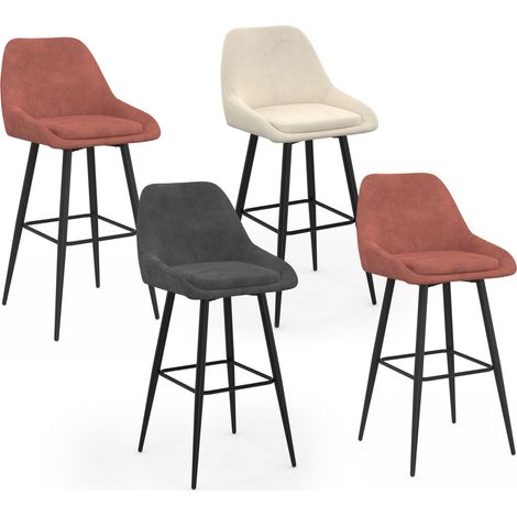 Set di 4 sgabelli da bar THALYA in velluto misto grigio scuro, terracotta x2, beige con mezzi braccioli