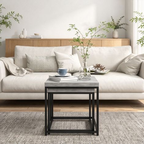 Table d'appoint - Ensemble de 2 tables d'appoint carrées pour salon, structure robuste en acier, Noir et gris (1/5)