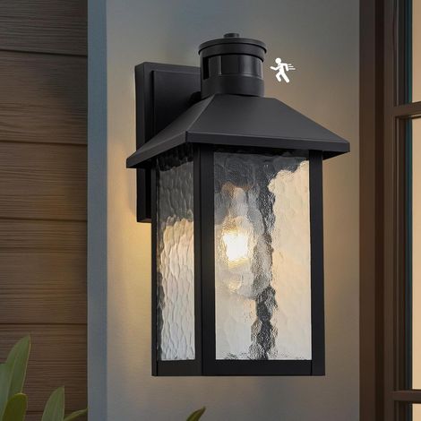 Applique Murale Lanterne Exterieur Detecteur de Mouvement, Porche Lampe Exterieur E27 avec Verre Ondulé Par l'Eau, Luminaire Mural d'Extérieur avec Capteur de Mouvement pour Jardin Terrasse, IP44 (1/5)