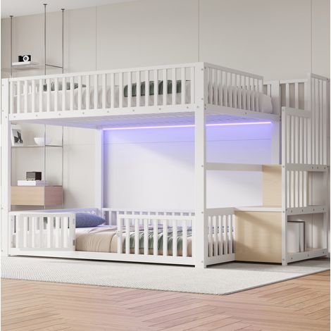 Bett Etagenbett 140x200 Stauraumleiter Weiß HAVRYA (1/5)