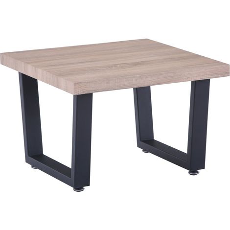 Table basse carrée de salon design scandinave décor chêne Sonoma et métal noir 60x60x40 cm - PANGIVO (1/4)