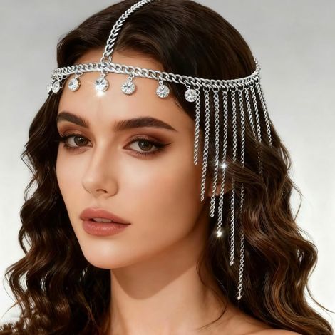 Serre-tête vintage avec perles de cristal - Accessoire de cheveux pour femme - Argenté (1/4)
