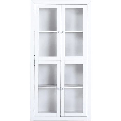 Vitrine meuble de rangement 4 portes en MDF et pin massif laqué blanc - Longueur 100 x Profondeur 37 x Hauteur 200 cm (1/4)