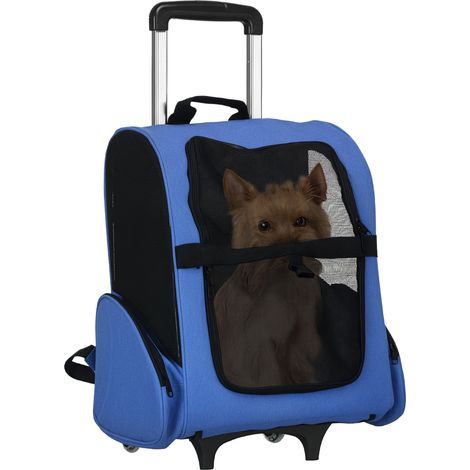 2-in-1-Hundetragetasche mit Rollen, Teleskopgriff und Aufbewahrungstaschen, 42 x 25 x 55 cm, Blau (1/5)