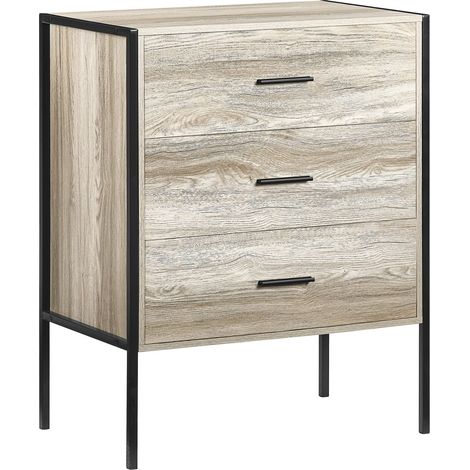 Brooklyn 3 Drawer Chest of Drawers Bedside Table Wood Bedroom Furniture Storage, Grey (1/5)