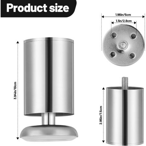 (Color metálico, 10 cm) Juego de 4 patas ajustables de acero inoxidable para muebles (carga máxima 250 kg) – para sofás, muebles de baño, camas y mesas. (1/4)