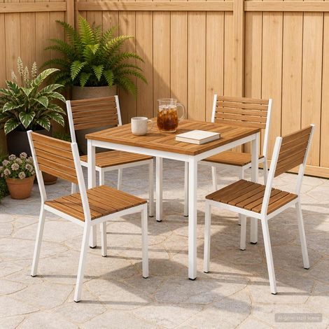 vidaXL Tavolo da cena da giardino Naturale e Bianco 70 x 68,5 x 75 cm
