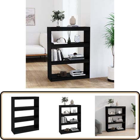Bibliothèque/Séparateur de pièce Noir 80x30x103,5 cm Pin massif - Bibliothèque - Meuble De Rangement - Étagère - Séparateur De Pièces - Bibliothèque Noir