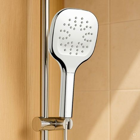 AquaCraft 120 Handbrause 120 mm eckig Duschkopf mit 1 Strahlart Regenspray Wassersparend 6 L/min Chrom Brausekopf Easy Clean Standardanschluss Duschbrause modern & pflegeleicht