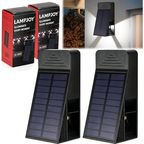Lot de 2 Applique Solaire Extérieur Lumière Froide, Orientable à 120° Éclairage sur Trois Côtés Applique Murale Solaire, Étanches IP65 Lampes Solaires D'extérieur (1/5)