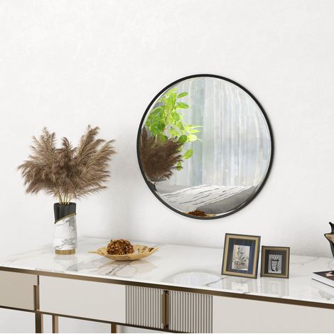 Espejo mural redondo de 61 cm con marco de aluminio, negro OKMYHOME (1/5)