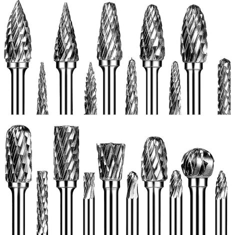Hartmetall-Fräserset, 20 doppelt schneidende, rotierende Wolframkarbid-Fräser für Dremel, für Metallbearbeitung und Holzbearbeitung. (1/5)