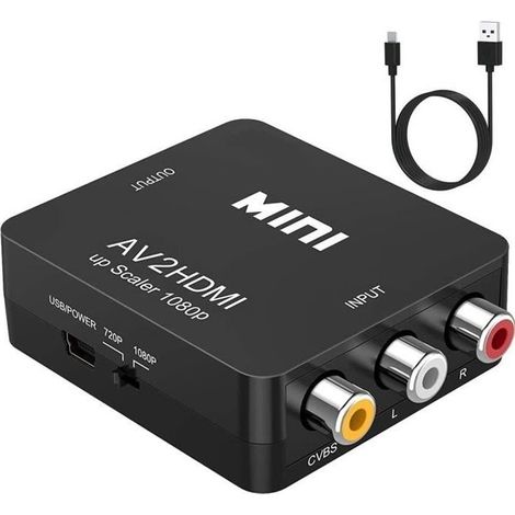 Adaptateur RCA vers HDMI,Convertisseur AV vers HDMI,3RCA AV vers HDMI Convertisseurs pour Xbox PS4 PS3 PS2 TV STB VHS Caméra DVD (1/4)