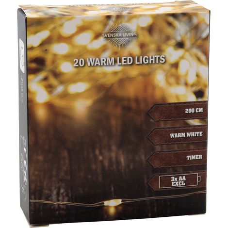 Draht Lichterkette warm weiß - 2 m / 20 LED - Deko Beleuchtung Batterie betrieben - Weihnachten Zimmer Lichter Dekoration Leuchtdraht Timer